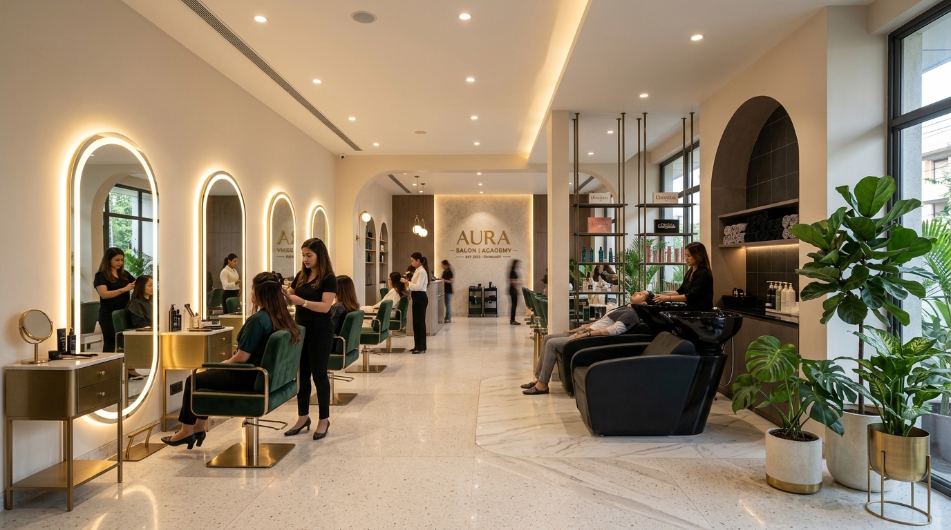 AURA by Deepsikha luxury salon interior in Amoni, Nagaon, Assam